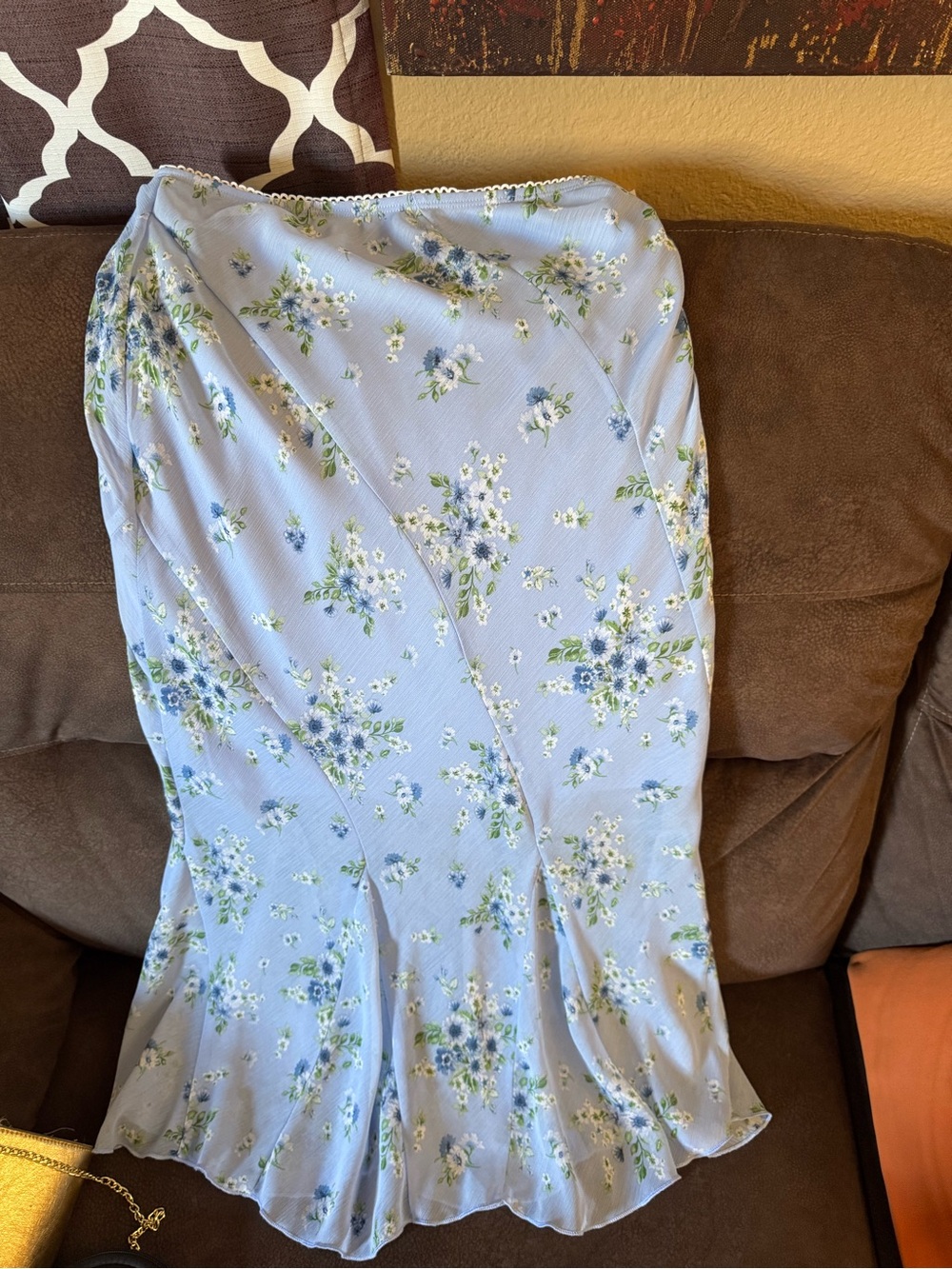 BCX Light Blue Floral Midi Skirt